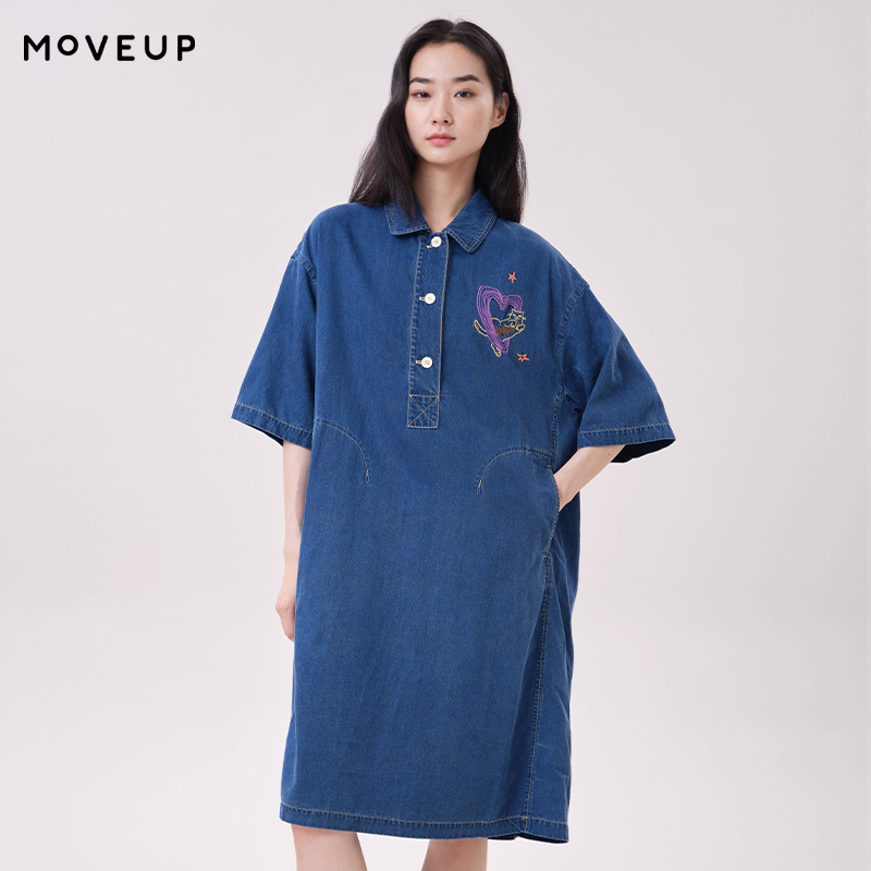 Embroidery Cat - Vestido Vaquero de Lyocell MOVEUP con