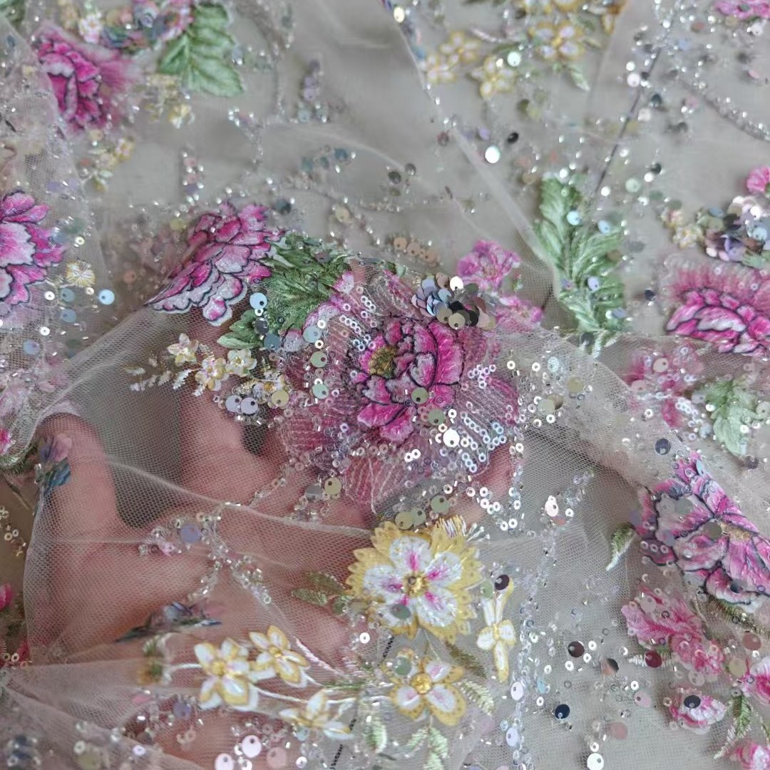 Embroidery Net Dress - Tela de encaje de lujo con