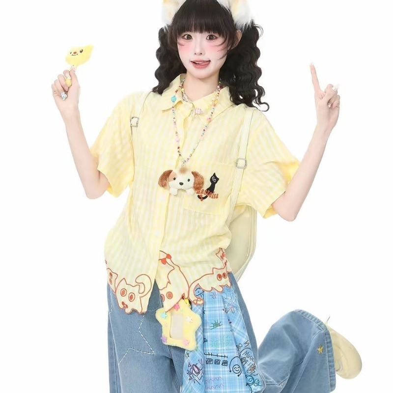 Camisas Kimutomo para mujer, b - Embroidery Cat reseña y precio