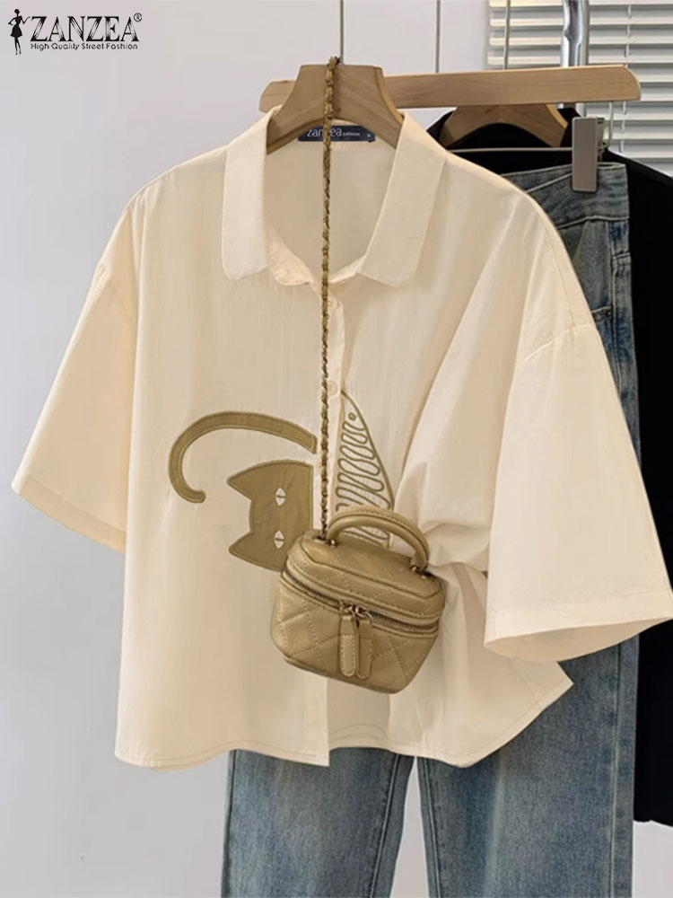 ZANZEA Camisas informales con  - Embroidery Cat reseña y precio