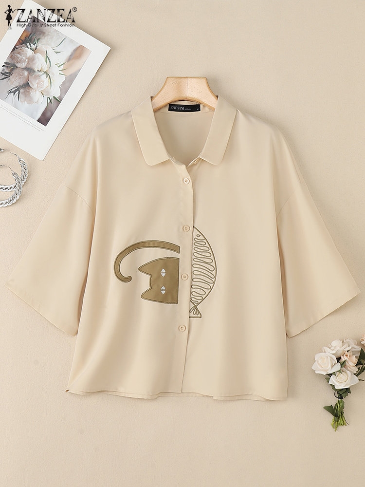 ZANZEA Camisas informales con  - Embroidery Cat reseña y precio