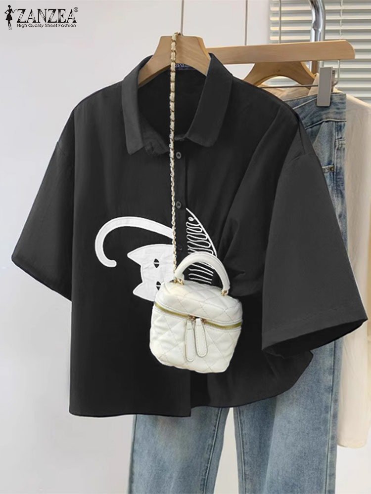 ZANZEA Camisas informales con  - Embroidery Cat reseña y precio