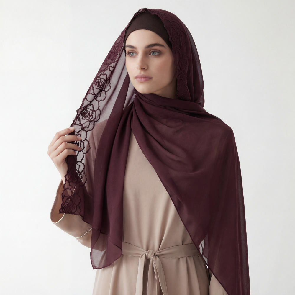 Pañuelos Hijab de Gasa Morada  - Embroidery Hijab reseña y precio