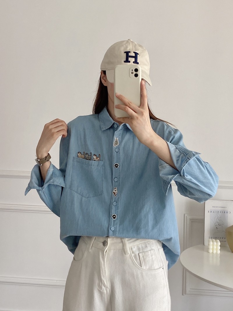 Nueva Camisa de Mezclilla de M - Embroidery Cat reseña y precio